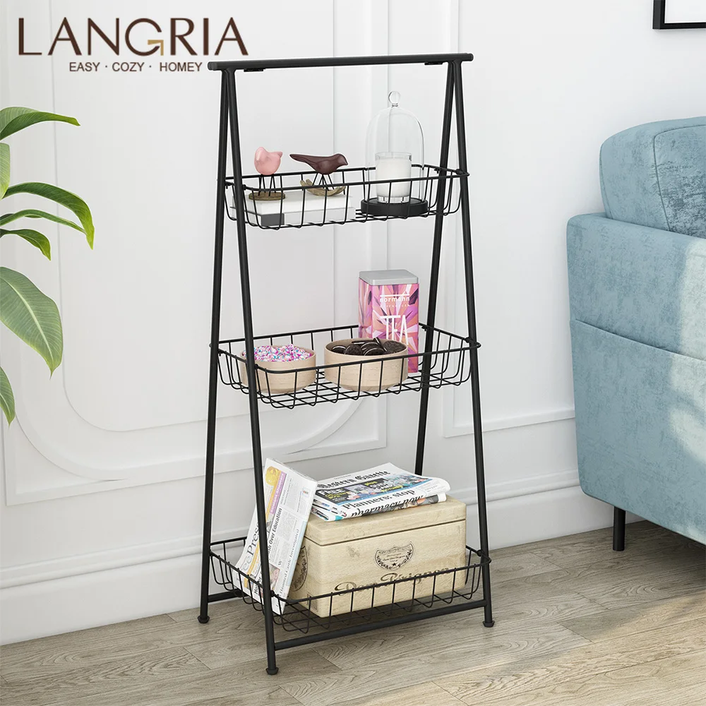 LANGRIA 3 ярусная металлическая корзина для хранения, складная проволочная полка, 3 корзины и 4 Регулируемые выравнивающие ножки для дома и ванной комнаты