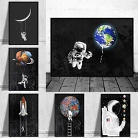 funny astronaut in space canvas paintings wall art posters and prints graffiti canvas pictures for boy room home wall decor