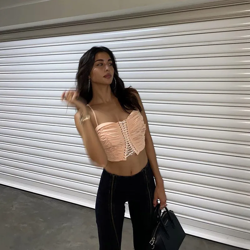 

Y2K Sweet Girl Kawaii Summer Crop Top T-shirt Slash Neck Hollow Sexy Lace Hollow Tether Half Cardigan Navel Fold Club Party Top