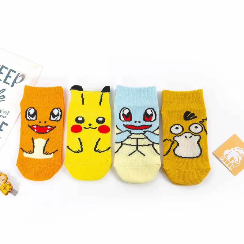 

4pcs/bag Pokemon Spring and Autumn Toddler Socks Pikachu Boys2021 Fashion Girl Tide Socks Cotton Breathable Sweat-absorbent