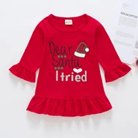 2021 autumn kids christmas dress letters print o neck long flare sleeves frilly skirt for girls 9 months to 5 years red