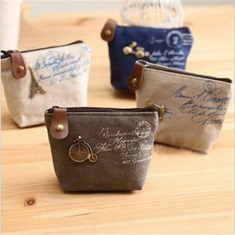 

1 Pcs Portable Retro Coin Purse Small Mini Canvas Women Lady Zipper Money Pouch Key Holder Bag Men