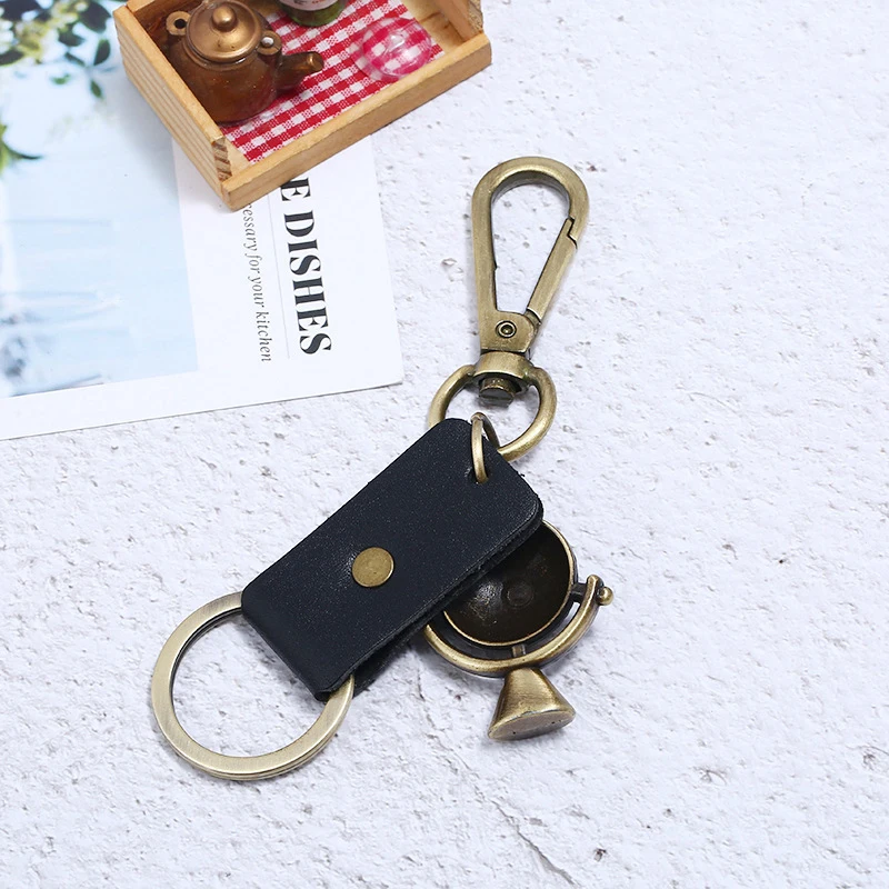 

Travel Around The World Globe Keychain Earth-ball Plane-Compass Pendant Key Chain Brass Leather Keyring Key Ring Gift