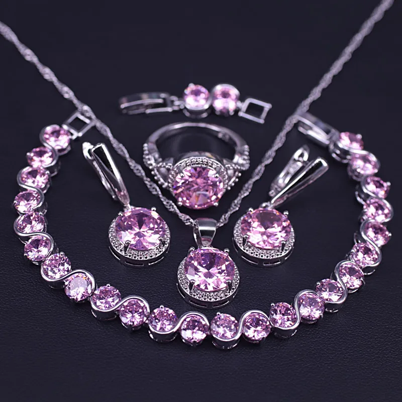 Комплект из колье серёг кольца и браслета с фианитом|Ювелирные наборы для