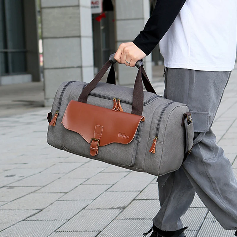 Men's Travel Bag Canvas PU leather Handbags For Business Trip Large Capacity Shoulder Bags Male Duffle Bag Fitness Bags XA72M