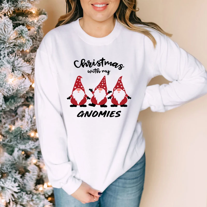 

Colored Christmas With My Gnomies Sweatshirt Funny Christmas Sweatshirts Winter Women Long Sleeve Graphic Holidays Pullovers