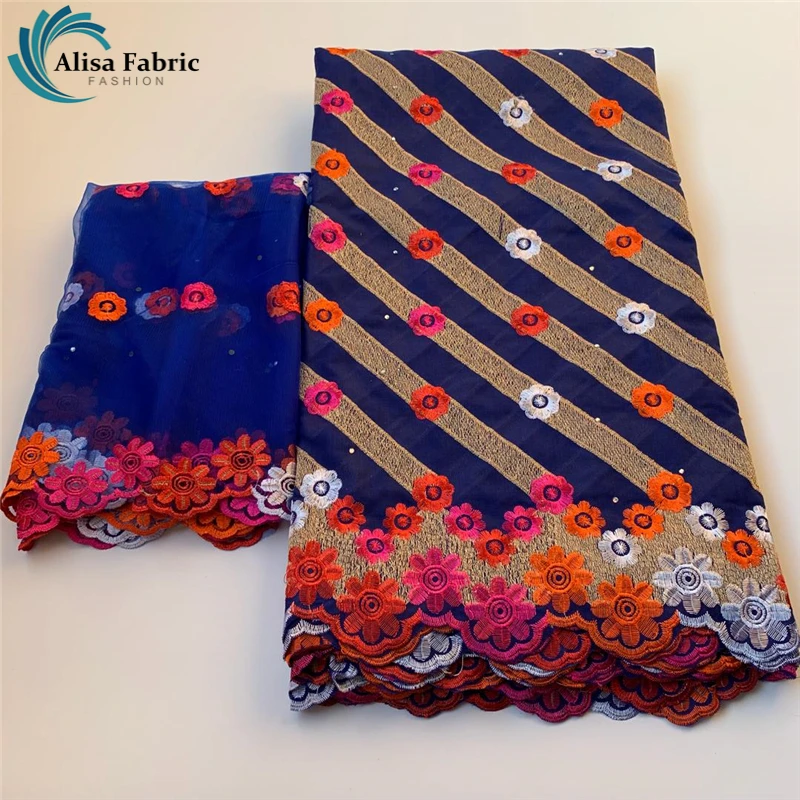 

Dubai Cotton African French Tulle Lace Fabric High Quality Stones Chiffon Mesh Nigerian Dry Swiss Voile Wedding Party 5+2 Yards