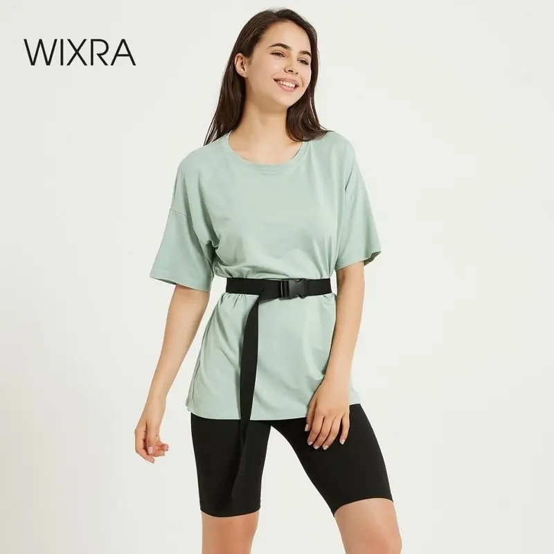 Wixra/женские костюмы Костюм для отдыха с поясом коротким рукавом Футболка + шорты
