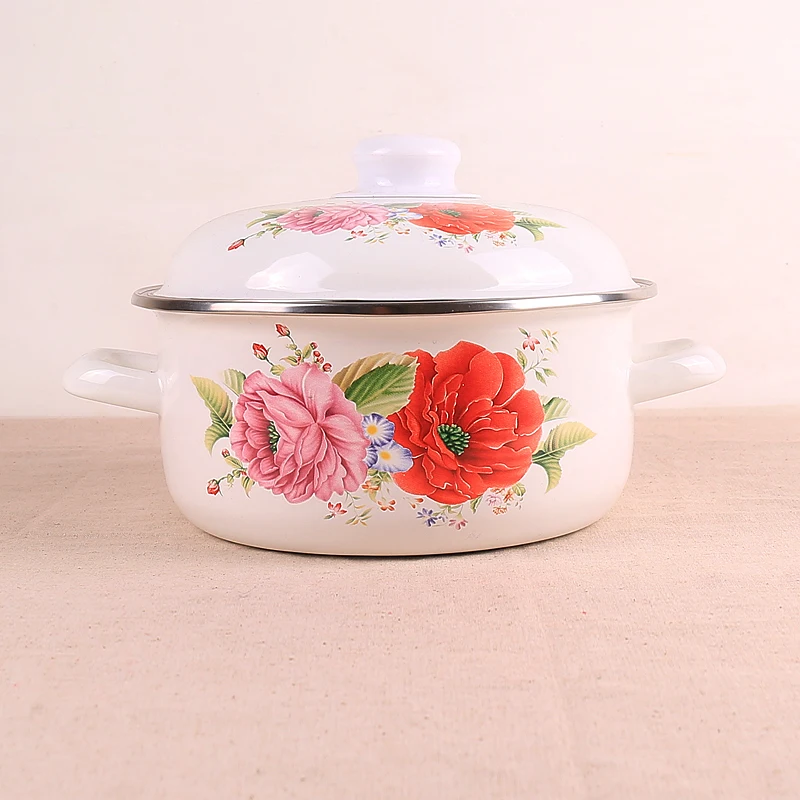 

European style porcelain enamel thickening flower double ears soup stewpot stockpot saucepan noodle milk porridge pot cooker