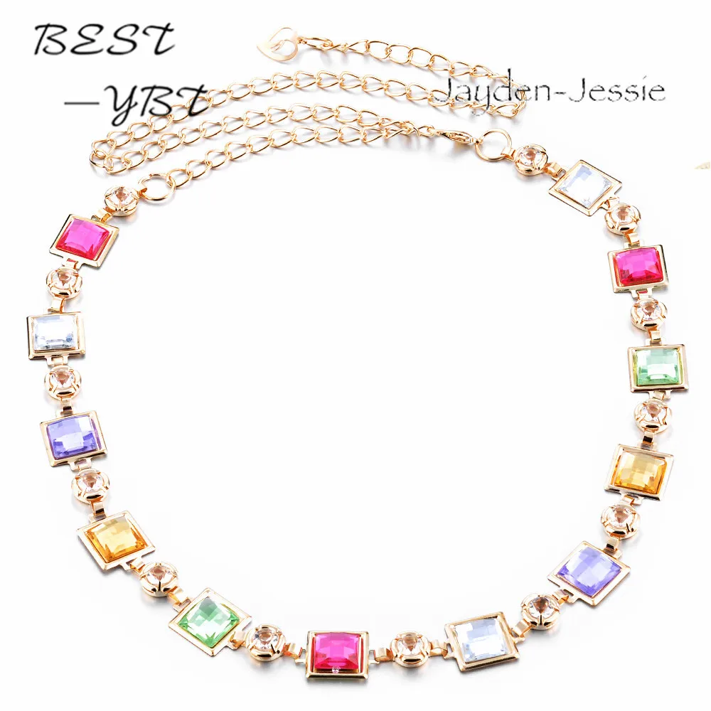 Пятнистый стеклянный квадратный алмаз Дамский модный ремень Пояс цепочка для