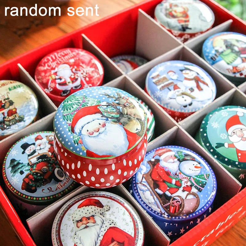 Рождественский стиль круглый жестяной коробки конфеты печенье шоколад коробка