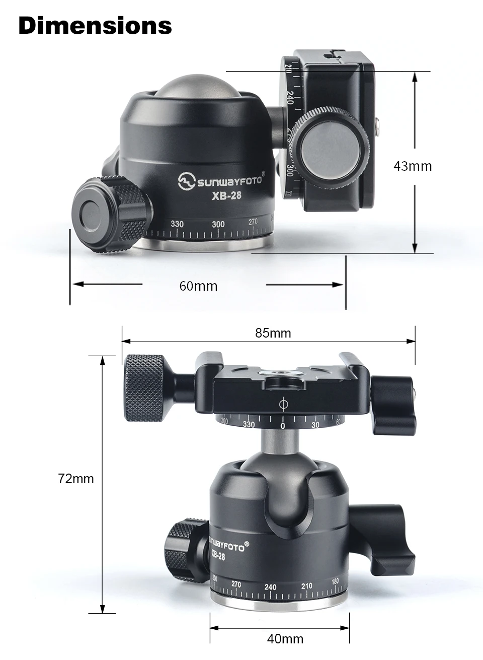 SUNWAYFOTO XB-28IITripod мини шаровая Головка быстросъемный зажим для DSLR панорамная шаровая Головка зажим с Arca пластиной