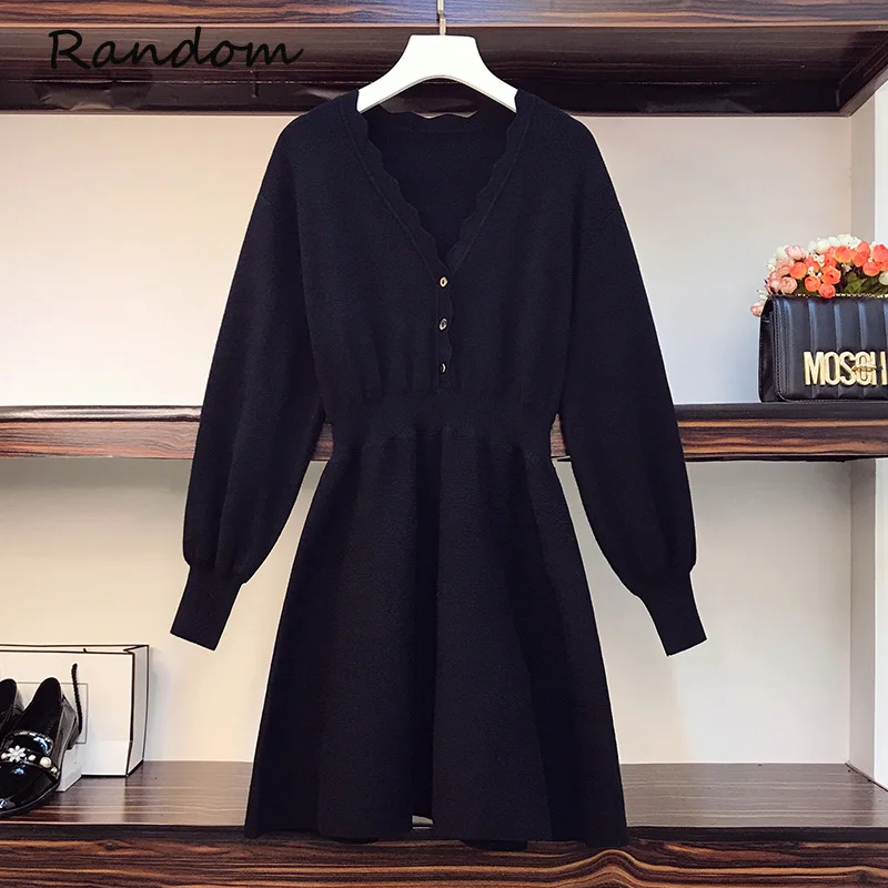 Женское мини-платье-свитер с длинным рукавом и V-образным вырезом | Женская одежда