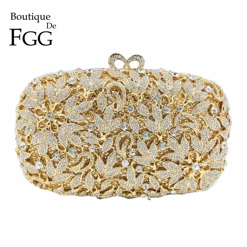 Boutique De FGG Elegant Flower Women Crystal Evening Bags and Clutches Ladies Wedding Party Dinner Purses and Handbags