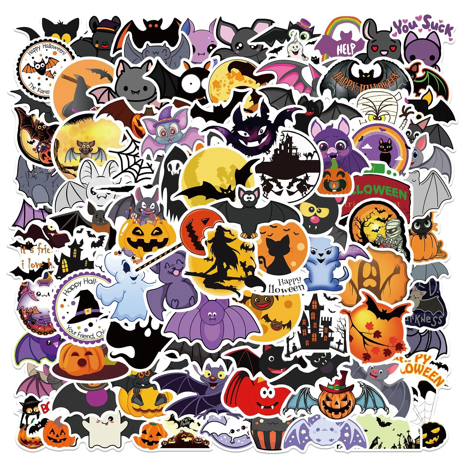 

10/50/100PCS Halloween Bat Ghost Graffiti Sticker Personality Decoration Pumpkin Luggage Guitar Party Waterproof Sticker