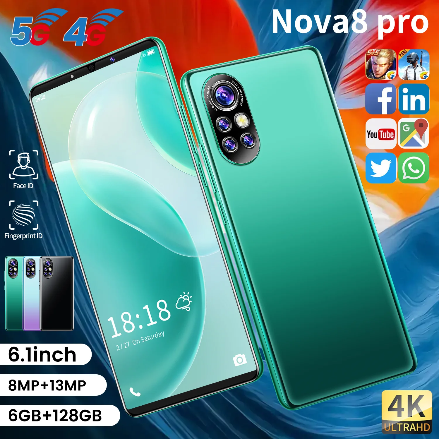 

2021 New Nowa8 Pro 6.1 Inch 1440*3200 8+16MP 10 Core Dual SIM Cheap Smartphone 6+128GB 5200mAh Fingerprint Face ID Cell Phones