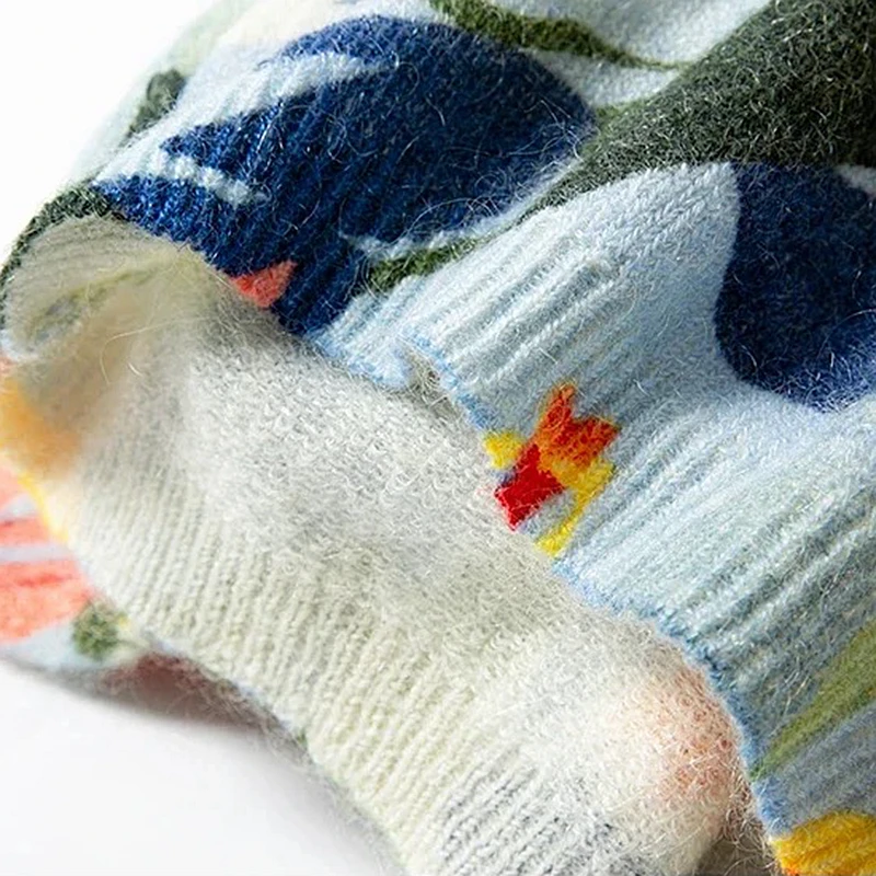 

Knit Sweater Women Mohair Wool Blended Flower Knited Pullover O Neck Long Sleeves Loose Knitwear Ladies New Fashion