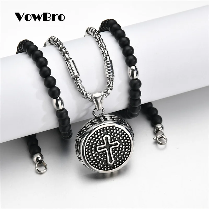 VowBro четки бусины длинная цепь ожерелья для мужчин и женщин двойной католический