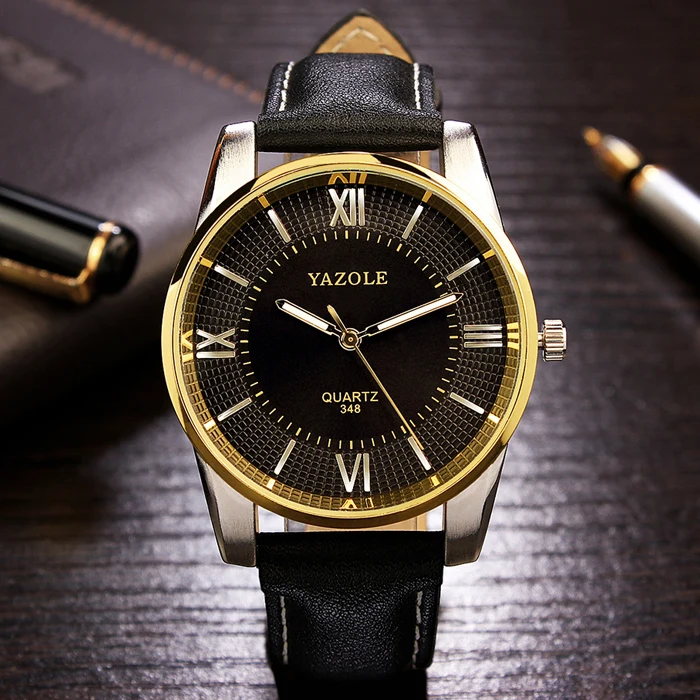 

YAZOLE watch waterproof luminous room gold steel belt leisure business men's watches Alloy Buckle Leather watches Quartz