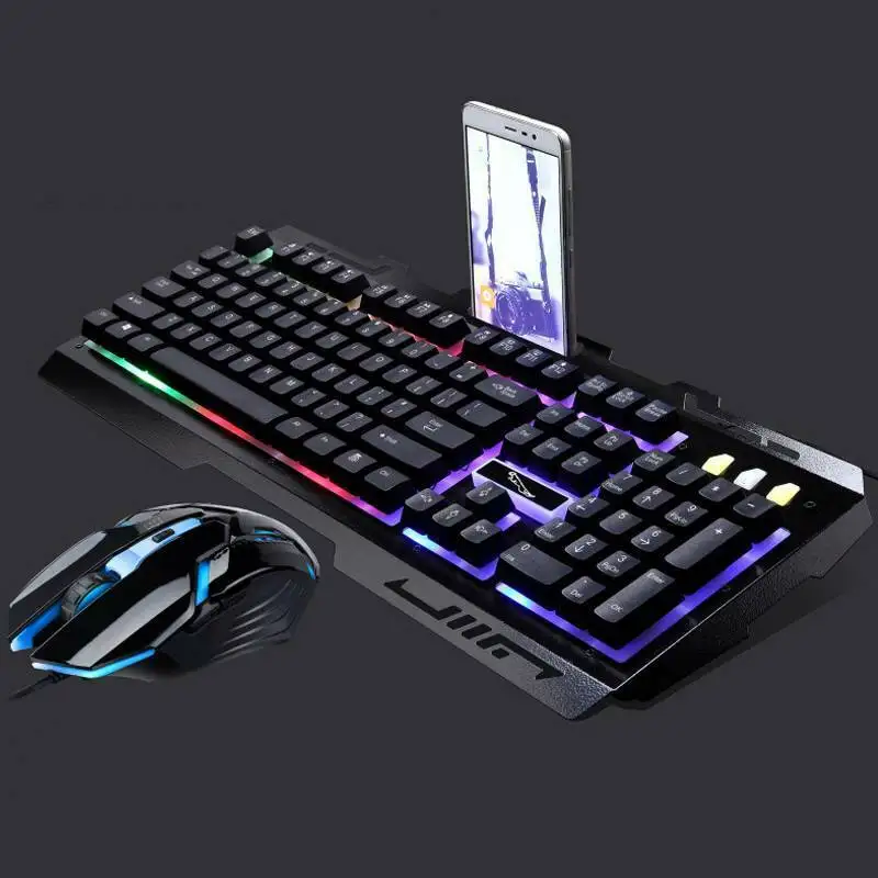 

Gaming Keyboard Mouse Set with Mobile Phone Holder LED USB for Laptop Desktop PC