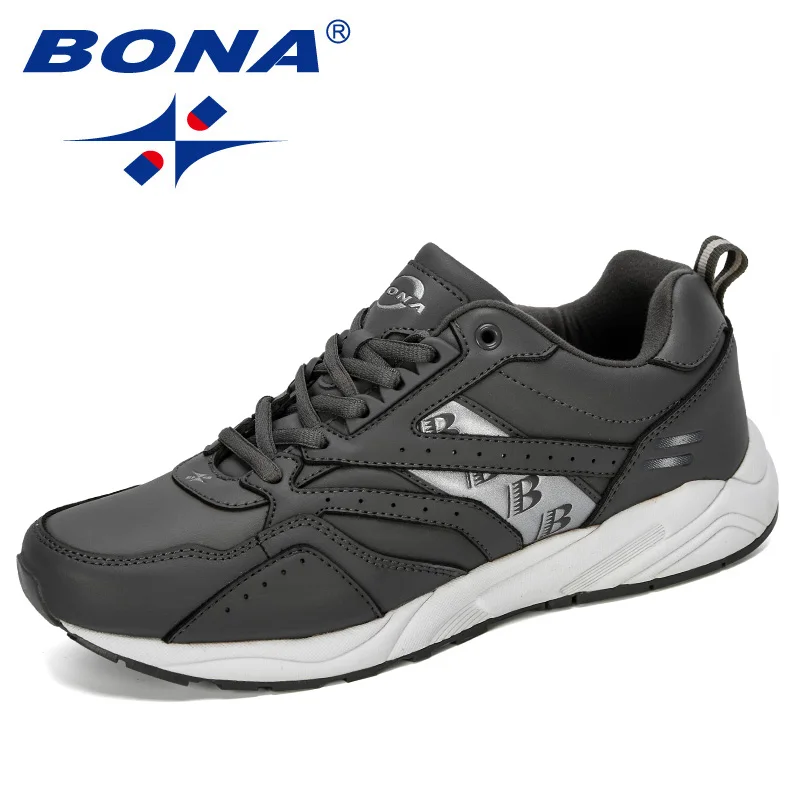 Dark grey lightgray BONA New Designers Cow Split Running Shoes Men Outdoor Sneakers Shoes High Quality Breathable Shoes Jogging Tennis Shoes - Цвет: Dark grey lightgray