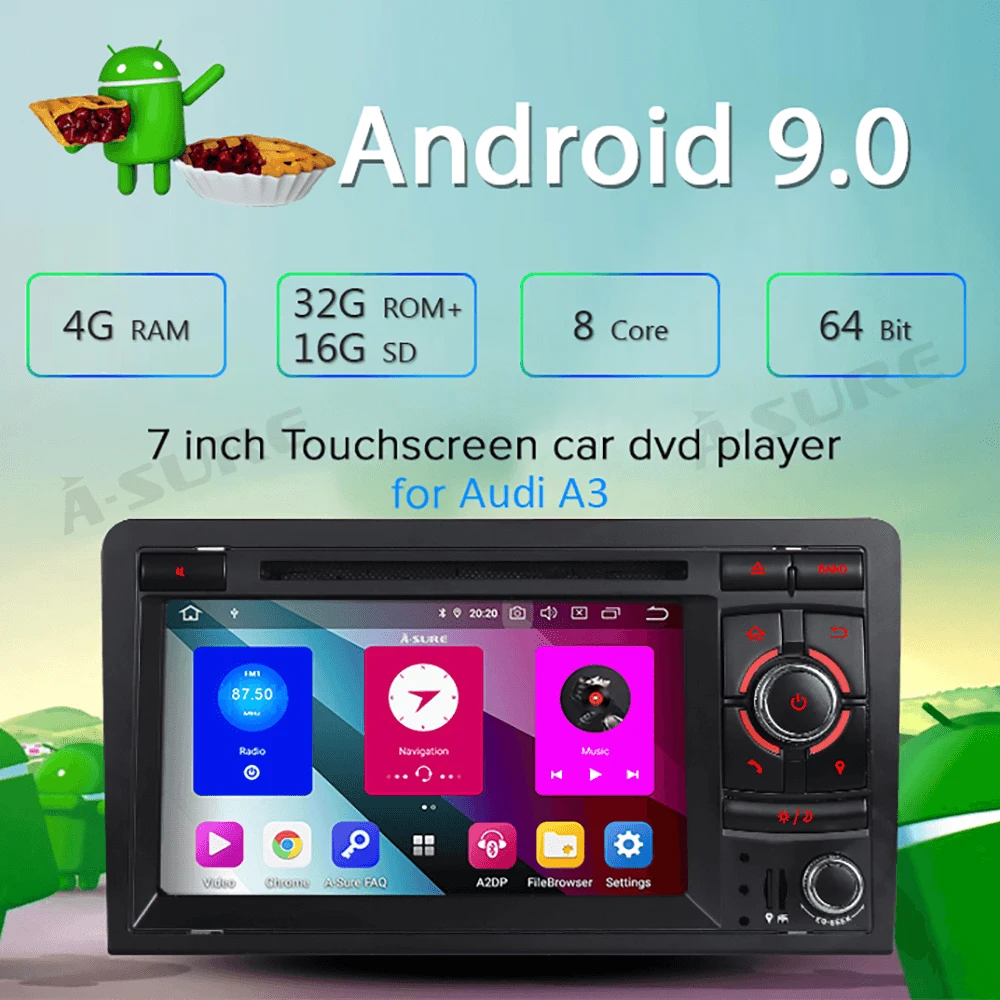 Автомагнитола A Sure 2 Din 64 Гб ПЗУ Android 9 0 DVD GPS плеер навигация для Audi A3 (2003 2011) S3 RS3 RNSE UP 8P