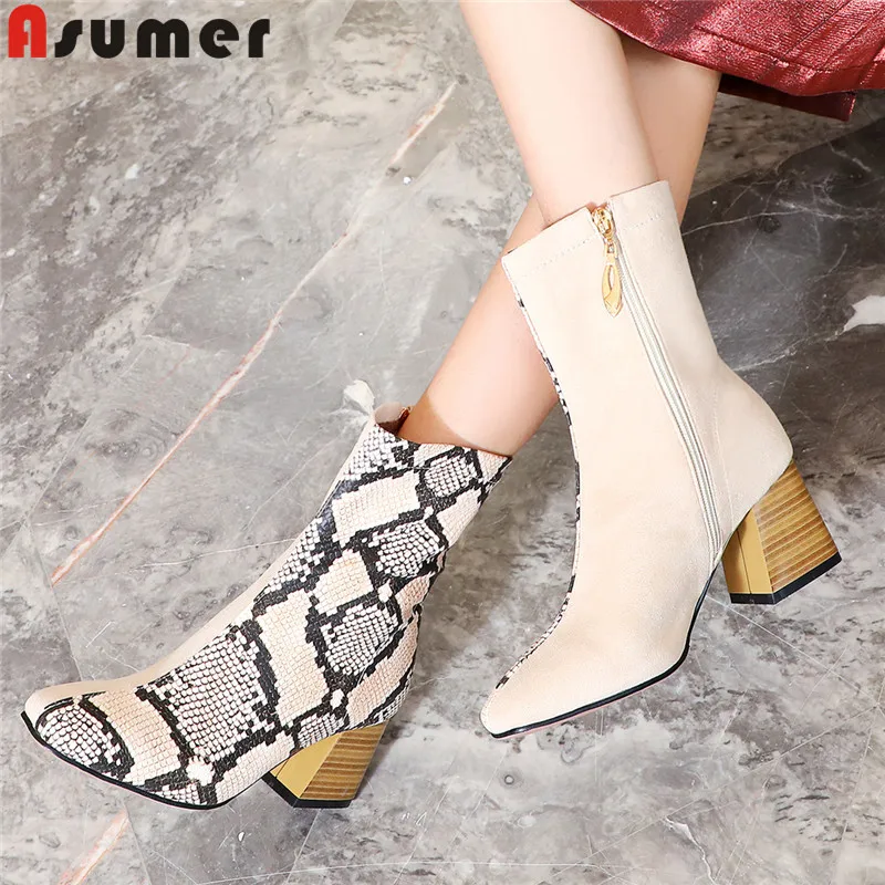 Женские ботильоны с квадратным носком ASUMER ботинки на высоком каблуке разных