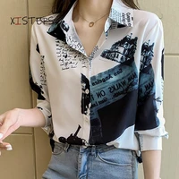 printed women chiffon blouses 2021 spring female long sleeve designer shirts retro ladies tops office lady clothes blusas