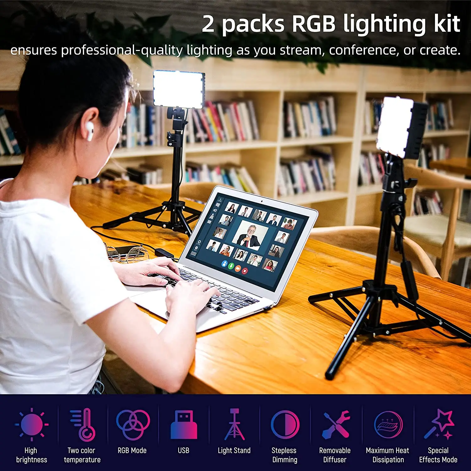 weeylite 2 Packs USB  RGB LED Video Light Kit LED panel Lighting light  for，Webcam/Streaming/YouTube/Photo Video Studio Shooting enlarge