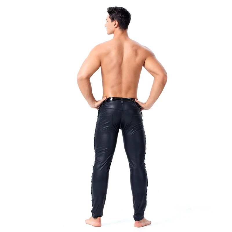 

Men Black PVC Faux Patent Leather Pants Clubwear Stage Skinny Pants Stretch Leggings Sexy Latex Gothic Punk Fetish Dance Costume