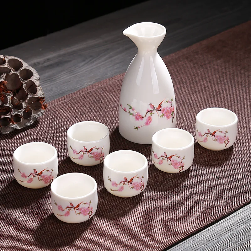 

Japanese Ceramics Wine Set Classic Sakura Cup Beverage Dispenser Bar Sets Sake Set Decantador De Vino Drinking Glasses BI50BS