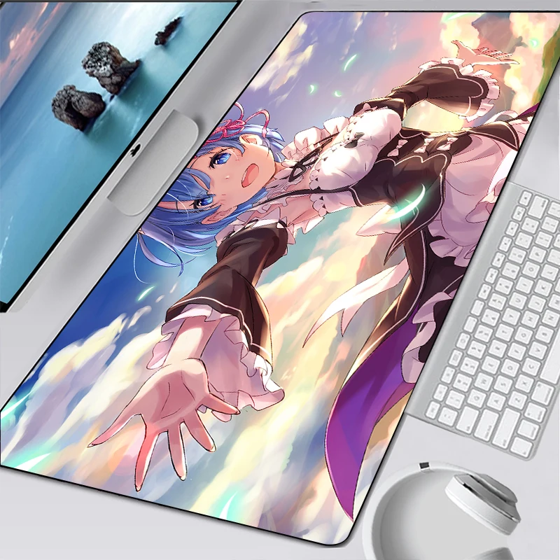 

Re Zero Anime Girl Large Gaming Mouse Pad Gamer Locking Edge Keyboard Mouse Mat Gaming Desk Mousepad for CSGO LOL PUBG Game
