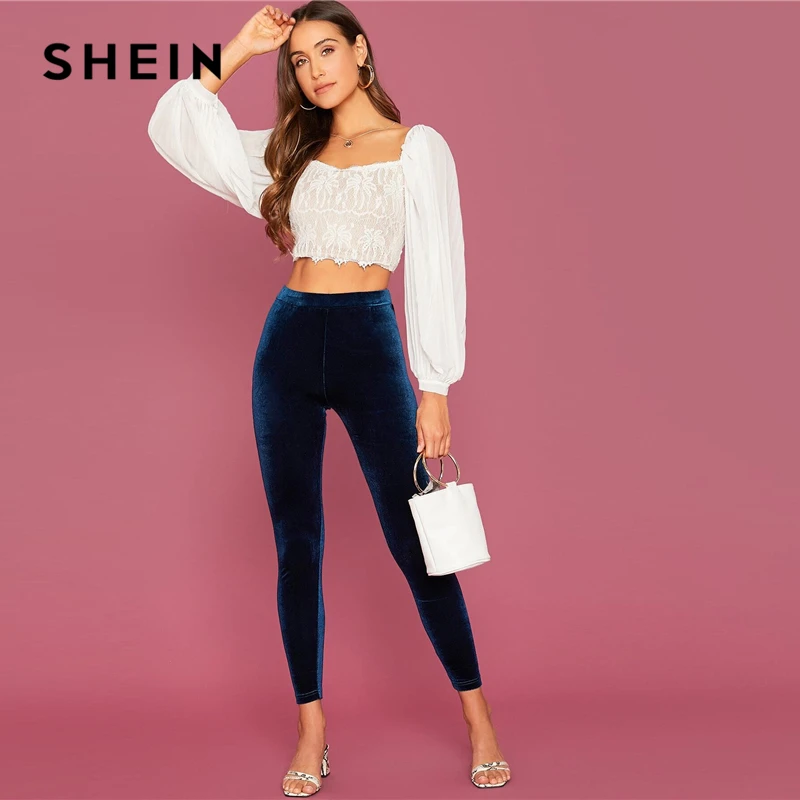 SHEIN abaya темно-синие бархатные укороченные Леггинсы с эластичной талией женские осенние зимние эластичные однотонные Гламурные леггинсы со средней талией