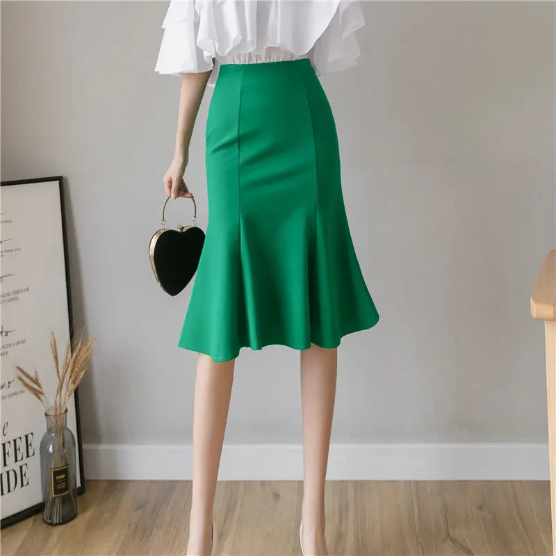 

Юбка Женская эластичная с завышенной талией, облегающая длинная юбка средней длины с разрезом, праздничная офисная одежда для свадьбы и цер...