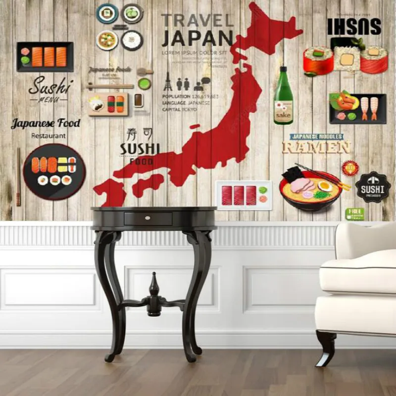 Ретро карта японской кухни фон под дерево настенная бумага 3D суши Ресторан