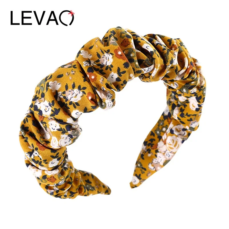 

LEVAO Pleated Headband Bezel Floret Turban Women Wide Hairbands Female Girls Hair Accessories Headwear Head Hoop