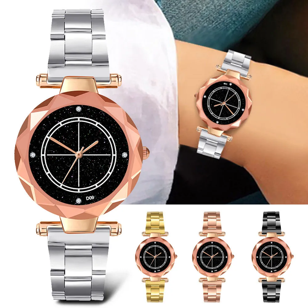 Женская мода простой Звездный циферблат нержавеющая сталь ремешок край женские