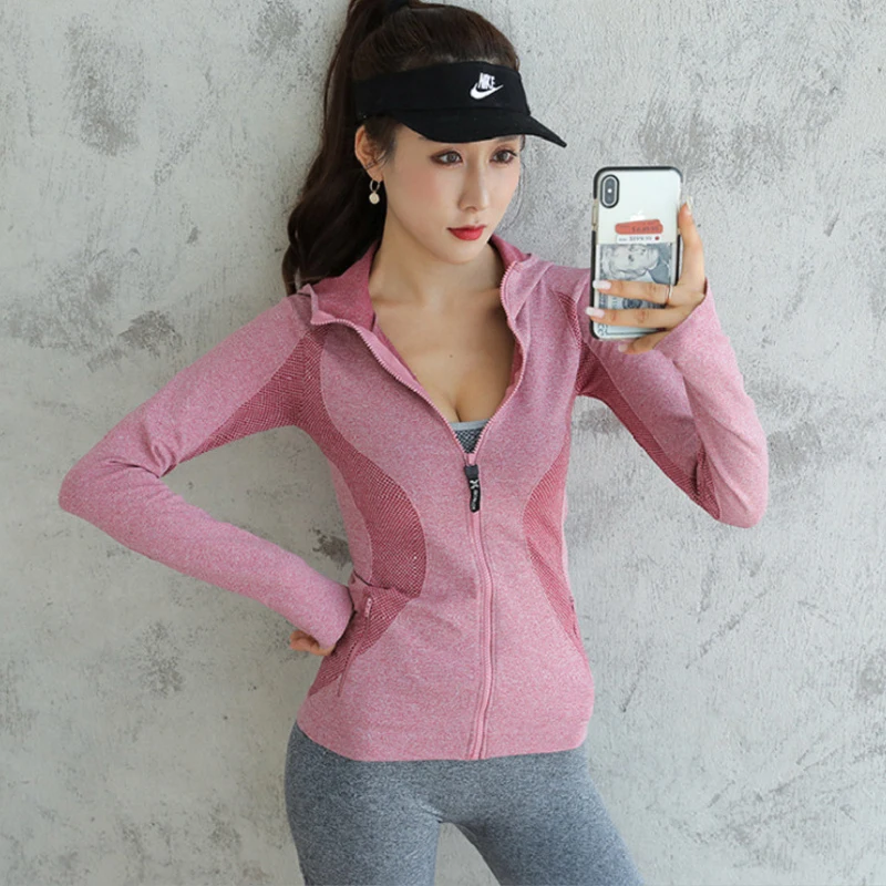 

Women's Winter New Sports Long-Sleeved Tops Fitness Running Hooded Shirt Seamless Tight-Fitting Jacket Quick-Drying Yoga Clothes