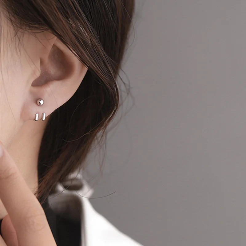 

FMILY Minimalist 925 Silver Needle Two Ways To Wear Earrings Retro Fashion Temperament Small Ball Jewelry Gift for Girlfriend