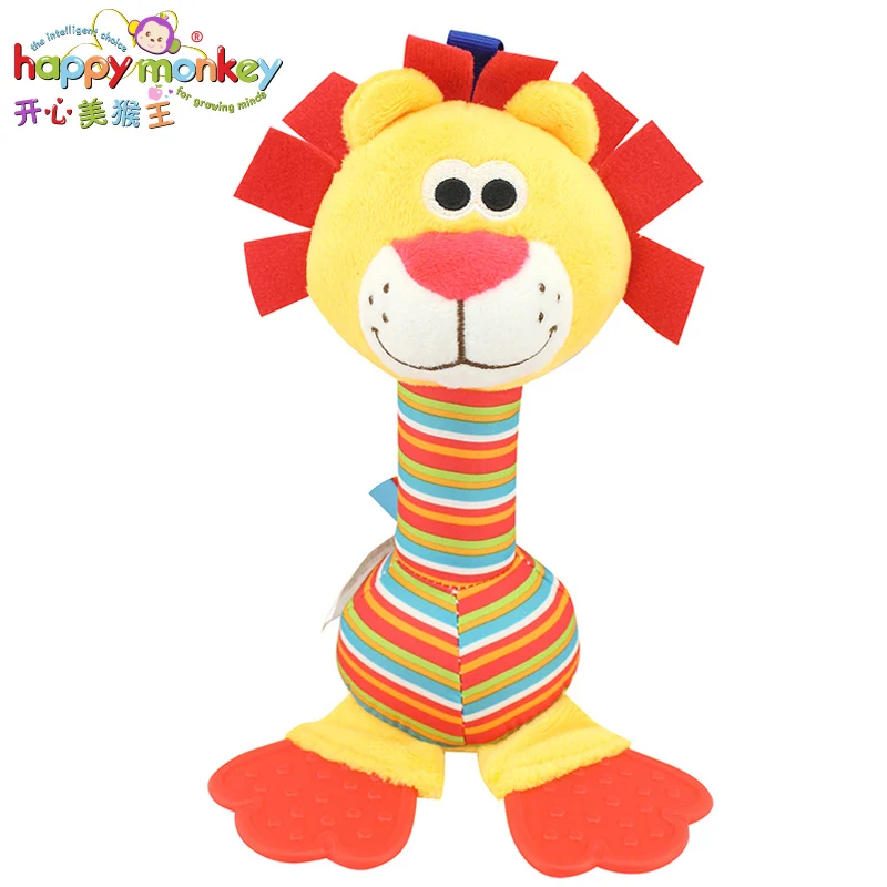 Lion Happy monkey 22 см погремушки детские плюшевые игрушки мягкие колокольчики с прорезывателем животных модель младенческой 0-12 месяцев brinquedos - Цвет: Lion