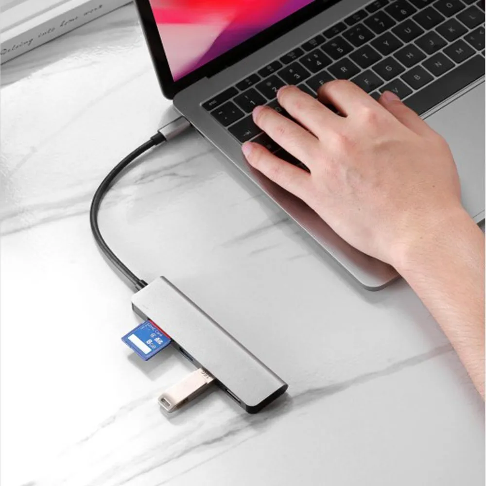 адаптер 5 в 1 hub type c с hdmi usb3 02 tf sf тип 5 в 1 для