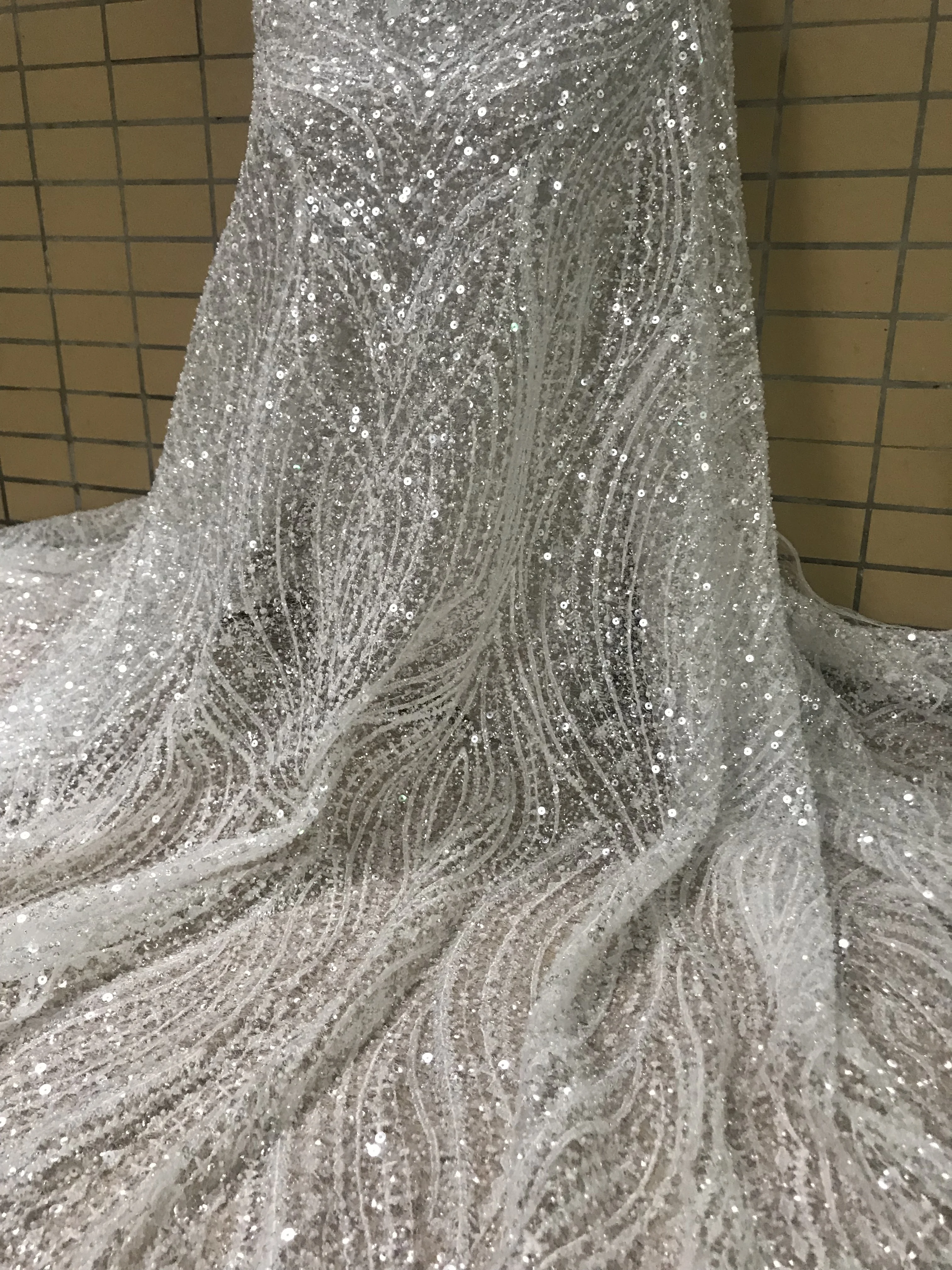 Оптовая и розничная продажа свадебные кружевные блестки ткань S-6293 блестящая