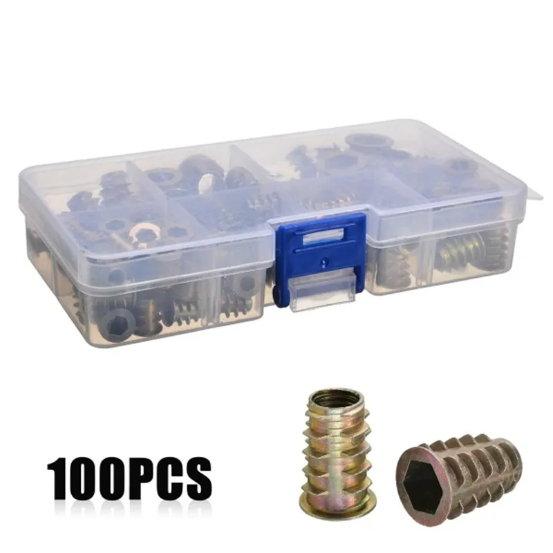 

100PCS M4/M5/M6M8/M10 Zinc Alloy Thread For Wood Insert Nut Flanged Hex Drive Head Furniture Nuts