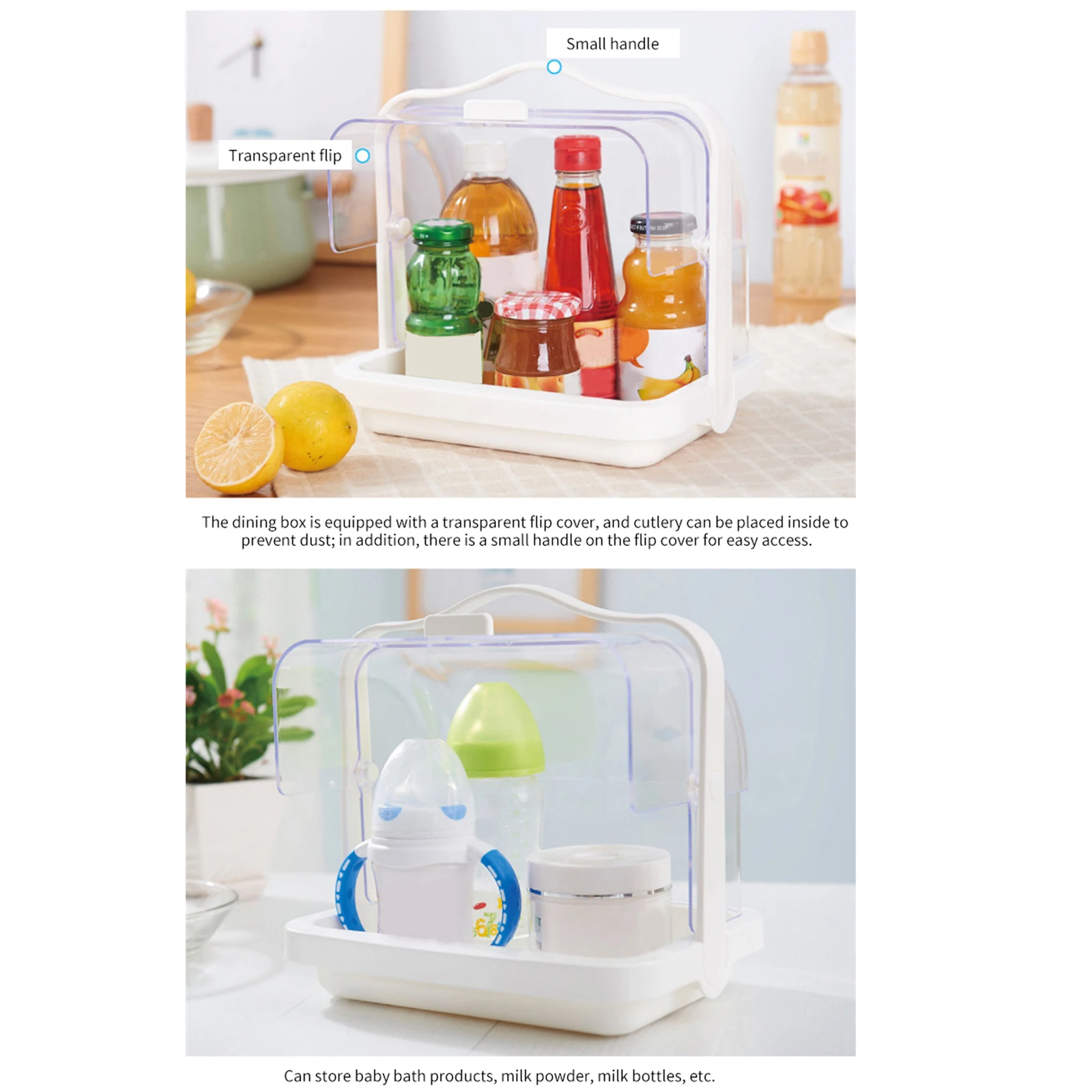 

Multifunctional Food Storage Box Desktop Storage Box With Handle Flip Waterproof Cover for Living Room Kitchen Bedroom Bathroom