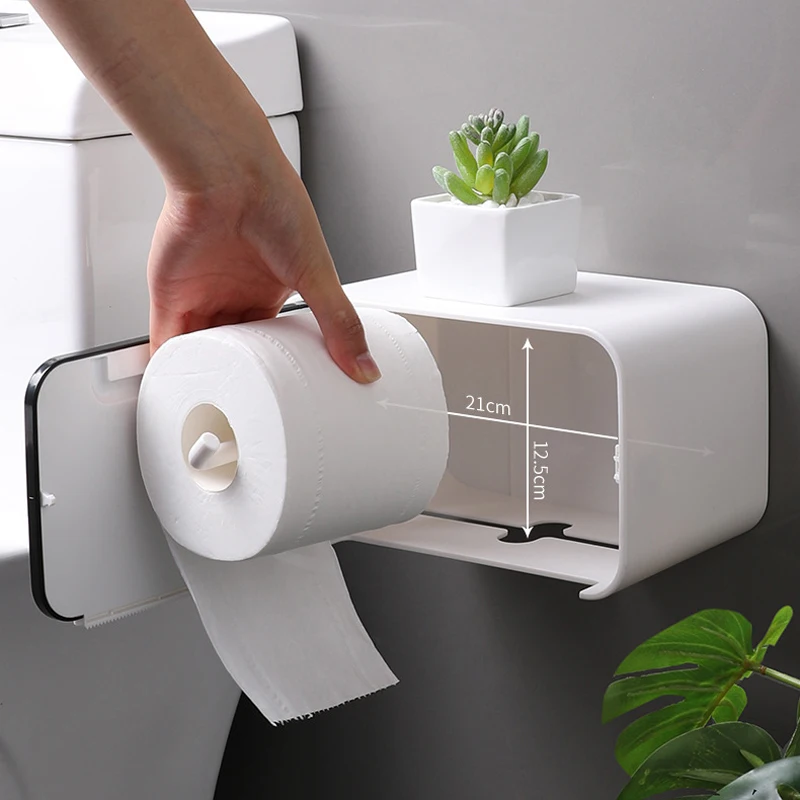 

Simple Fashion Hall Wall-mounted Storage Tissue Box Nail-free Waterproof Bathroom Roll Paper Box Toilet Roll Paper Dual-use 2020