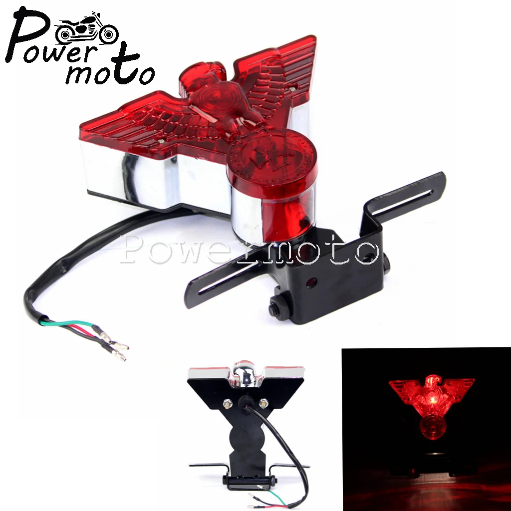 

Motorcycle Retro Cool Warbird Eagle License Plate Bracket Mount Tail Light For Honda Choppe Bobber Softail Custom Red Stop Lamp