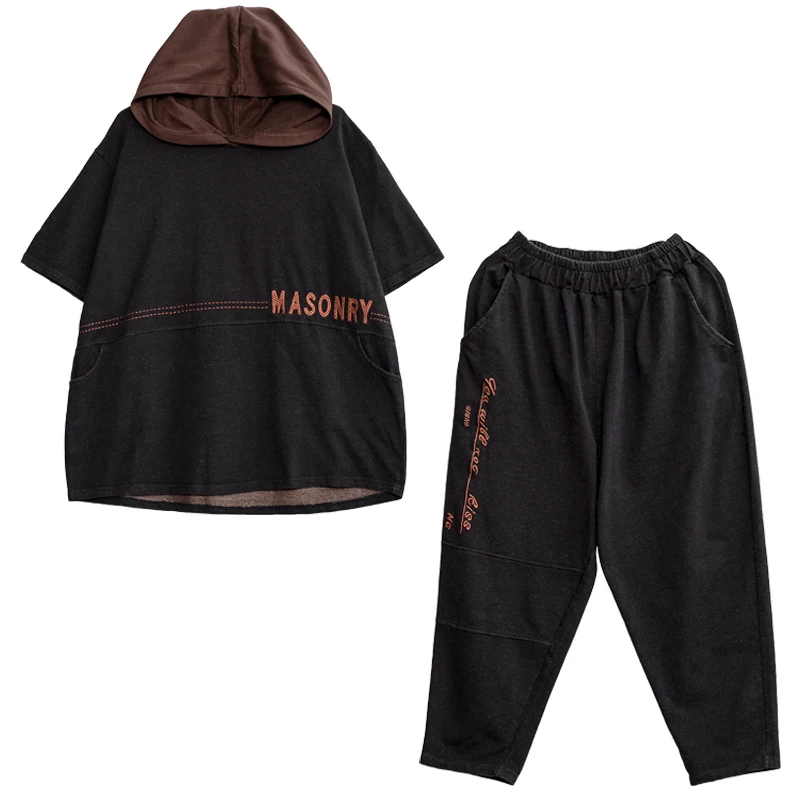 

Two 2 Piece Sets Womens Outfits Set For Lady 2021 Summer New Loose Suit Foreign Style Thin Cotton Leisure Tracksuit Yalabovso