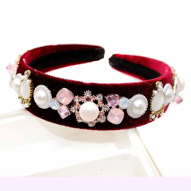 luxury headband Широкая винтажная Роскошная розовая кристальная тиара в стиле барокко, королевская повязка на голову, блестящие стразы, повязка для волос для женщин, свадебные аксессуары для волос - Окраска металла: luxury headband