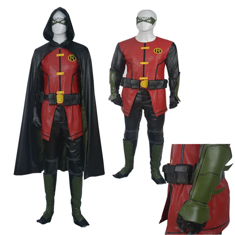 

2016 New Original High Quality Young Justice Robin Cosplay Costume Outfit Customized Hallowmas Cloak