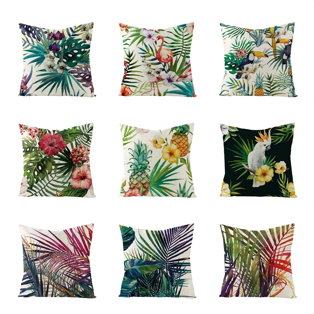 

Summer Tropical Plants Pillow Case Flamingo Decorative Pillowcases Linen Green Leaves Throw Pillow Case Plants Home Decor
